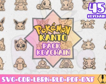 Pokemon Gen1 Pack 45 Keychains | Laser Cut Svg Dxf Cdr Lbrn Rld Pdf | Cricut Silhouette Wood Acrylic Mdf Engraving Files Keychain