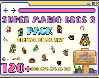 Super Mario Bros 3 Digital Pixel Art, Clipart +100 Drawings PNG/SVG/EPS/AI/PDF