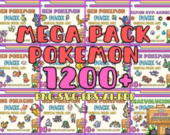 Mega Pack Pokemon Digital Pixel Art, Clipart +1200 Drawings PNG/SVG/EPS/AI/PDF