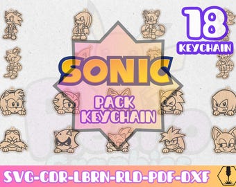 Pack 18 Retro Speed Heroes Keychains Bundle svg dxf pdf cdr lbrn rld | Laser Cut Files | Fast Blue Hedgehog Gaming Pack Sonic Keychain