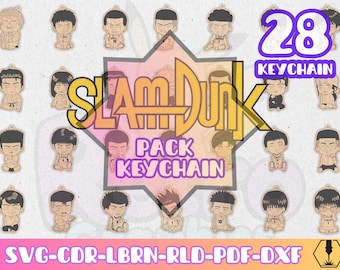Pack Manga Anime 28 Retro Basketball Anime Slam Bundle svg dxf pdf cdr lbrn rld | Laser Cut Files | High School Court Fighters Pack Keychain