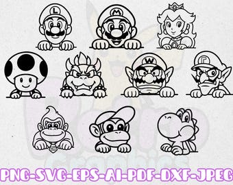 Mario adventure gamer Peekers style | Pdf Png Svg Eps Ai Dxf Cricut Silhouette Laser digital files