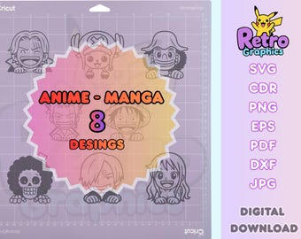 Anime Pirate 8 Peekers | Cute Adventure Characters Bundle | Svg Png Dxf Eps Cdr | Cricut Silhouette Laser Engraving Cutting Vector Files