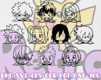 Manga Anime MHA 10 Peekers | Anime Heroes Academia Characters Bundle | Svg Png Dxf Eps Cdr | Cricut Silhouette Laser Engraving Cutting Files