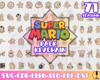 S. Mario 71 Keychains Pack | Laser Cut Files | Svg Dxf Cdr Lbrn Rld Pdf | Wood Acrylic Engraving Vector | Gaming Style Set Keychain