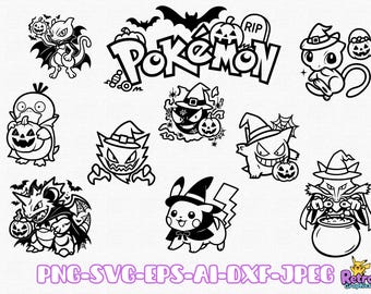 Pokemon Clip Art 10 Halloween Drawings Pack 2 | PNG SVG EPS AI DXF Cricut Silhouette Laser Digital Files