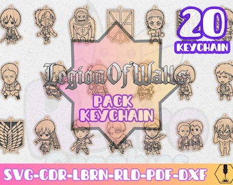 Anima Manga Pack 20 Titan Slayer Warriors Keychains Bundle svg dxf pdf cdr lbrn rld | Laser Cut Files | Anime Colossal Battle Heroes Pack