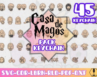 54 Wizard Magic Keychains Pack | Fantasy School Keychain Designs | Laser Cut Svg Dxf Cdr Lbrn Rld Pdf | Wood Acrylic Engraving Files