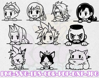 Fantasy Heroes FFVII 10 Peekers | RPG Game Characters Designs | Svg Png Dxf Eps Cdr | Cricut Silhouette Laser Engraving Cutting Vector Files