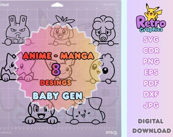 Anime Baby Creatures 8 Peekers | Kawaii Anime Bundle | Svg Png Dxf Eps Cdr | Cricut Silhouette Laser Engraving Cutting Vector Files