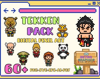 Tekken Pack Digital Pixel Art, Clip Art +60 Drawings PNG/Svg/Eps/Ai/Pdf