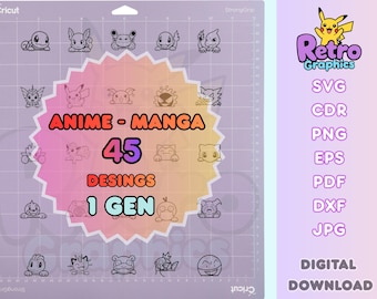 Anime Pocket Creatures 45 Peekers | Cute Monster Bundle | Svg Png Dxf Eps Cdr | Cricut Silhouette Laser Engraving Cutting Vector Files