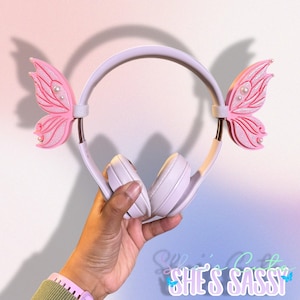White Frosted Fairy Butterfly Headset Wings – 3D Printed Glitter Headphone Accessories For Gaming & Cosplay