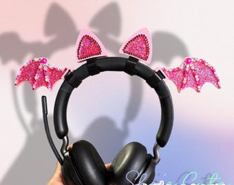 Glitter dragon Wings & Ears Headset Charms: Kawaii Gamer Cosplay Accessory