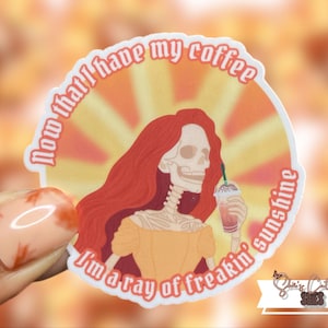 Funny Skeleton Coffee Sticker: Vibrant Girly Decal