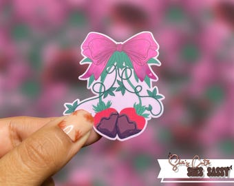Adesivo cioccolato e fragola: adesivo fiocco rosa