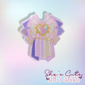 Lindo laço estilo K-pop rosa e roxo com pingente de coração iridescente adesivo presente decalque | Garrafa de água, laptop, Kindle, acessório de planejador