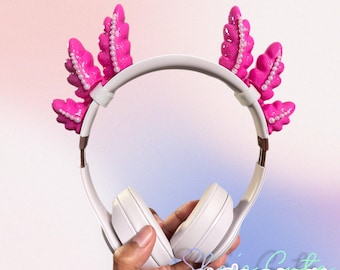 Handmade Hot Pink Axolotl Frills With Rhinestones For Headsets