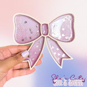 Beautiful 3D Printed Pink Bow Jewelry Tray - Cute Resin Decorative Organizer, Trinket Dish, Ring Tray, Accessory Holder