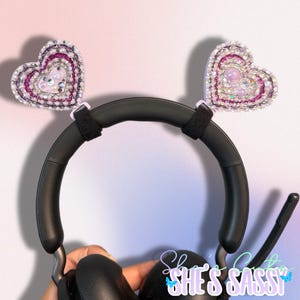 Purple 3D Printed Glitter Heart Charms For Headphones And Headsets, Kawaii Gamer Cosplay Accessories