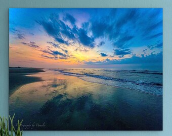 Sunset Ocean Landscape Print, Coastal Wall Art Photography