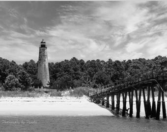 Stampa del faro di Georgetown, Carolina del Sud / Quadro nautico in bianco e nero / Decorazione con faro storico