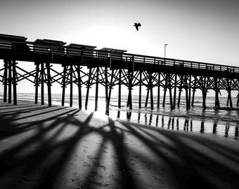 Stampa del molo di Myrtle Beach: fotografia costiera in bianco e nero