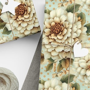 Floral Gift Wrap, Floral Design, Gift Wrap, Light Blue, White, Neutral Colors, Wrapping Paper, Gift Packaging Supplies, Scrapbook Paper