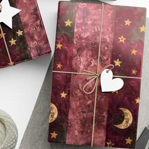 Carta da regalo con luna e stelle, Carta da regalo per tutte le occasioni, Carta da regalo bordeaux e oro, Carta da regalo, Carta artigianale, Carta per diario, Carta per album