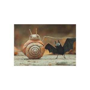 Cartes postales fantaisistes d'escargot d'Halloween avec chauve-souris, lot de cartes de voeux uniques, art animalier mignon, décoration de collection, idée cadeau