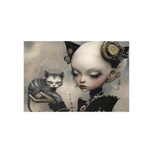 Wunderliche Kunstpostkarten mit verträumten Katzenporträts, Vintage Kunstwerken, einzigartiges Geschenk für Katzenliebhaber, künstlerische Grüße
