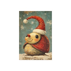 Whimsical Holiday Snail Postcards, Cute Santa Snowman Art, Christmas Greeting Cards, Winter Decor, Festive Mail, Seasonal Gifts