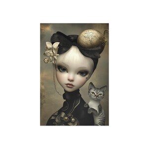 Skurrile Kunstpostkarte - Einzigartiges Vintage-Stil Dekor, Geschenk für Katzenliebhaber, Sammlerstück, Kunstdrucke, Dekoration, Grußkarten