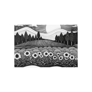 Cartoline artistiche panoramiche in bianco e nero / Disegni artistici sulla natura, saluti floreali, decorazioni per la casa, buoni regalo, stampe artistiche uniche