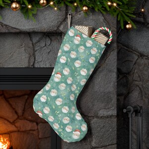 Teal Santa Stocking - Festive Holiday Decor, Christmas Gift, Cute Santa Stocking, Xmas Home Decoration, Personalized Christmas Stocking