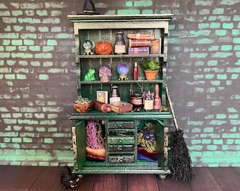 Miniature Dollhouse Witch/ Wizard Magic Gothic Hutch/Cabinet Halloween 1:12 OOAK Colorful Rainbow Beetlejuice inspired