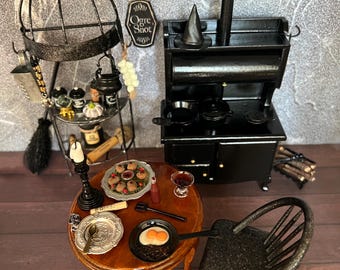 Miniature Witch/Wizzard Kitchen Magic  Workshop Room  OOAK 1:12 Halloween Gothic Dollhouse