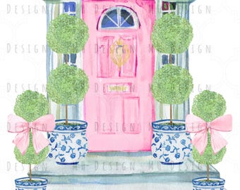 Grandmillennial/ Pink Door/: Preppy/ Chinoiserie