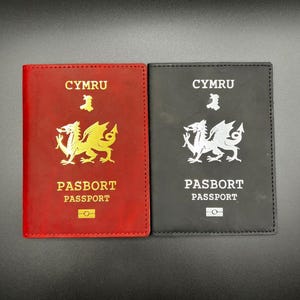 Porta-passaporte galês de couro, carteira de viagem galesa com porta-cartões