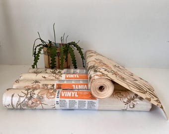 Vintage Crown Wallpaper, Set of 4 Sealed Rolls, Floral Peach & Green French Cottage English Heritage Design, NOS 1980s