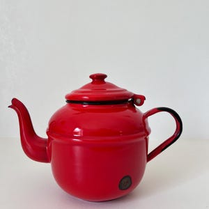 Vintage French Red Enamel Teapot | Mid-Century Farmhouse Kitchen Decor | Retro Rustic Charm for Display or Light Use | Country Cottage Vibe