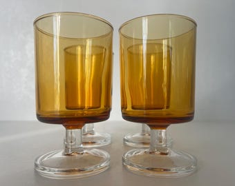 Juego de 4 copas de cristal ámbar Luminarc vintage, copas de vino pequeñas, estilo retro de los años 70, artículos de bar, cristal miel, decoración de mesa.