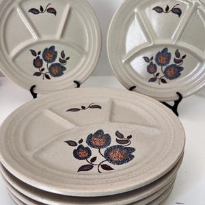 Set of 7 Vintage Sologne Fondue Plates – Faïence de St Amand France – Rustic Divided Stoneware – French Fondue Dinnerware