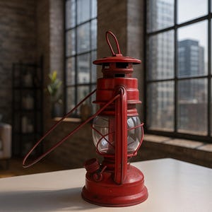 Lanterne à huile ouragan rouge vintage • Lampe à pétrole rustique • Décoration de ferme • Éclairage de secours et extérieur • Lampe de secours
