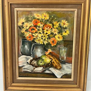 Vintage Floral Still Life Oil Painting: Signed R. Lubrik, Gilt Frame