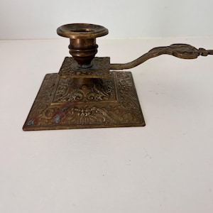 Vintage Brass Chamberstick Candle Holder – Ornate Victorian Style – Rustic Antique Decor – Brass Handle Candleholder