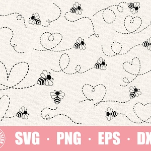 May include: A digital design featuring a black and white illustration of bees flying in a variety of patterns. The bees are flying in a heart shape, a circle, and a straight line. The design is perfect for creating crafts, home decor, and more.
