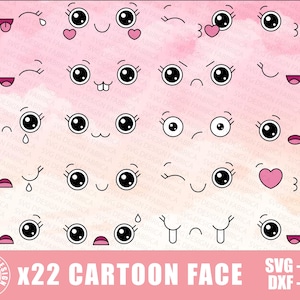 Cartoon Faces Svg Bundle / Kawaii Face Svg / Cute Funny Face Emotion Svg / Emoji Face / Cartoon Face Clipart / Comics Face Png / Silhouette