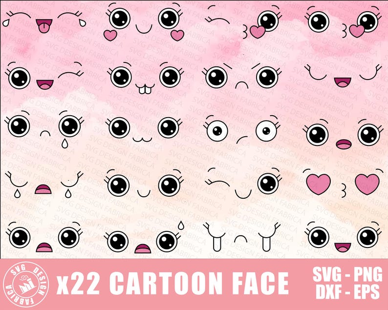Cartoon Faces Svg Bundle / Kawaii Face Svg / Cute Funny Face Emotion ...