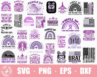 軍人の子供用SVGバンドル / 軍人の子供のためのパープルアップSVG / 軍人の子供の月間SVG / 愛国的な軍人の子供用シャツデザインSVG